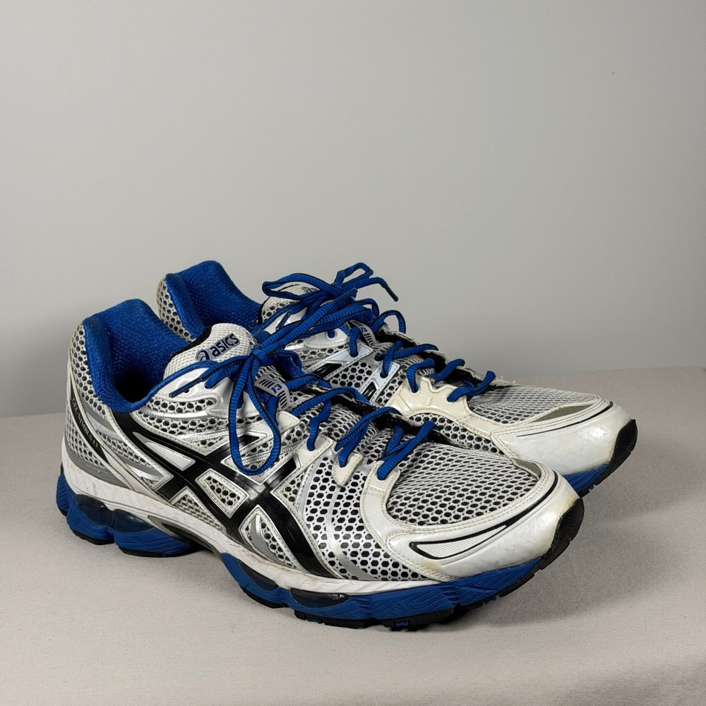 Asics Gel-Nimbus 13 Mens Running Shoes White‎ Blue Black Sneakers T134N - Picture 3 of 16